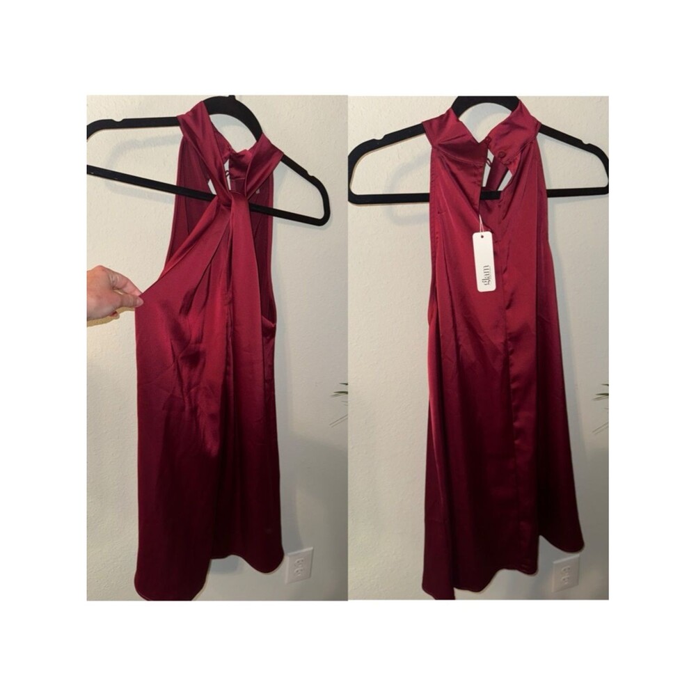 glam Burgundy Satin Halter Dress